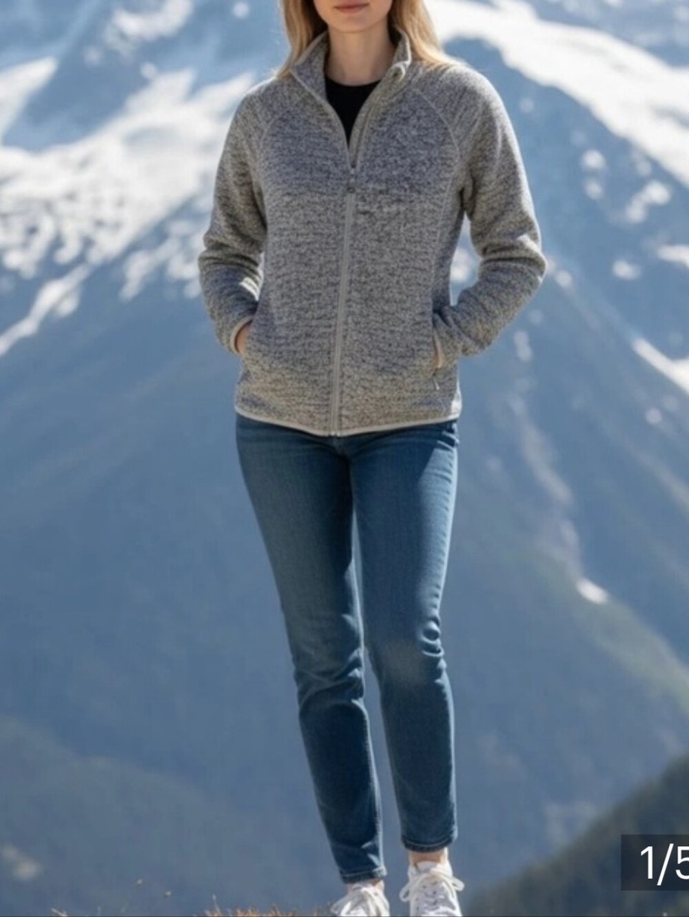 Eddie Bauer Women's Gray Heathered Full-Zip Sweater Fleece Jacket SZ XL
